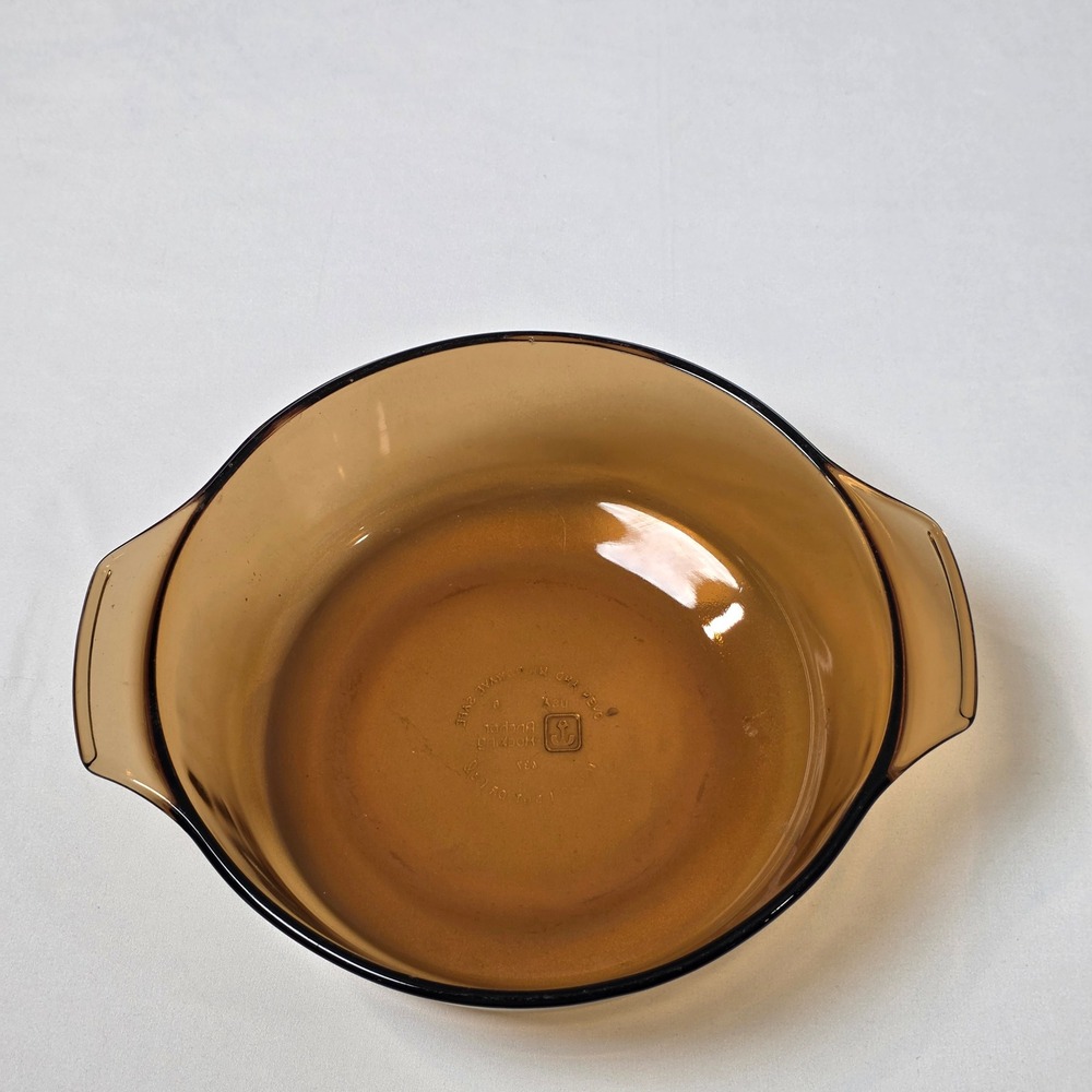 Anchor Hocking‎ Casserole Dish 1.5 QT Amber Glass Round Tab Handle 437 Vintage